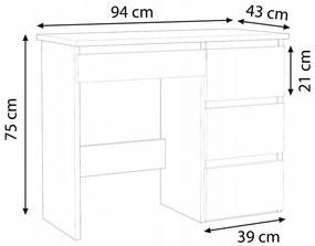 BIA504 - Masa de Birou 94 cm, office - Alb, Wenge, Sonoma sau Stejar