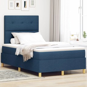 vidaXL Pat cu arc cu saltea Albastru 120x200 cm Țesătură