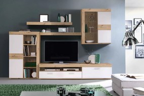 Living ATYZON ATZM012LB-C830, 4 corpuri, lumini LED, stejar artisan + alb, 280x41x200,9 cm