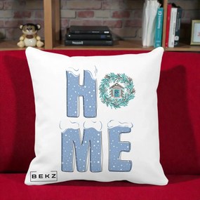 Perna Decorativa HOME Iarna cu Coroana, 40x40 cm, Alba Mata, Husa Detasabila, Perna Inclusa, BEKZ®