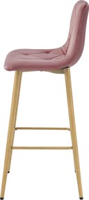 Scaun de bar NADO VELVET roz inchis, cu picioare in decor de stejar
