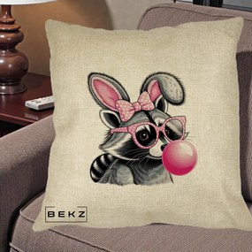 Perna Decorativa Raton cu Urechi de Iepure si Guma de Mestecat, 40x40 cm, Crem, Husa Detasabila, Perna Inclusa, BEKZ®