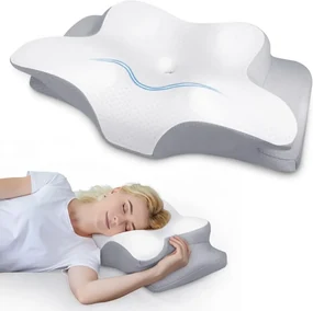 CERVI-SAN PRO CONTUR, pentru ameliorarea durerilor din zona cervicală, elimină presiunea din zona umerilor, contur cu design ergonomic, spumă cu memorie inodora, două înălțimi, pentru toate pozițiile de dormit