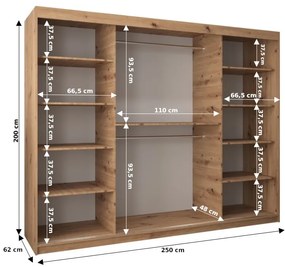 Dulap de haine 250 cm Verika 1 250 (stejar artisan + negru). 1063741