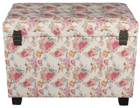 Pouf shabby chic, roz, cu imprimeu floral și păsări, 60x36x43 cm
