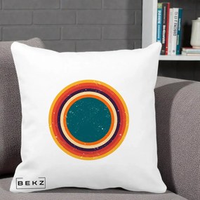 Perna Decorativa Retro Cerc Concentric Geometric Vintage, 40x40 cm, Alba Mata, Husa Detasabila, Perna Inclusa, BEKZ®