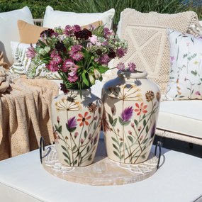 Vază ceramică cu motive florale, crem, H30/D20 cm, „Wildflower"