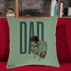 Cadou pentru Tata - Perna Personalizata DAD Tata si Nou-Nascut, 40x40 cm, Verde, Husa Detasabila, Perna Inclusa, BEKZ®
