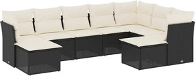 vidaXL Set mobilier de grădină cu perne, 9 piese, negru, poliratan