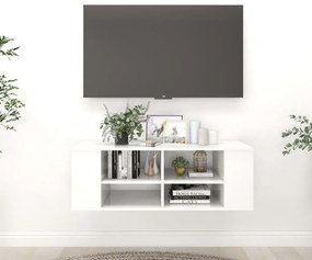 Dulap TV montat pe perete, alb extralucios, 102x35x35 cm, PAL 1, Alb foarte lucios