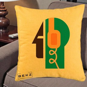 Perna Personalizata Retro Casti Muzicale, 40x40 cm, Galben, Husa Detasabila, Perna Inclusa, BEKZ®