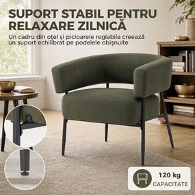 HOMCOM Fotoliu tapițat pentru living din țesătură cu aspect de in, șezut lat și adânc, spătar curbat, verde închis | Aosom Romania