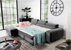 Colțar gri extensibil/cu spațiu de depozitare cu tapițerie din catifea (cu colț pe partea stângă/cu șezlong) Grayson – ELTAP