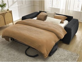 Canapea neagră pentru dormitul zilnic/extensibilă cu tapițerie din catifea reiată 220 cm Hugo – Bobochic Paris