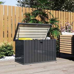 Outsunny Ladă de Exterior de 400L cu Capac cu Două Pârghii, Încuietoare și 2 Chei, 124x66x72 cm, Gri Închis | Aosom Romania