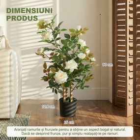 HOMCOM Trandafir Artificial cu 17 Flori, 344 Frunze Mătase, Decor Interior Exterior, 15x15x90 cm, Alb | Aosom Romania