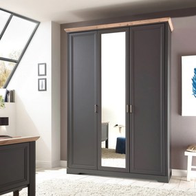 Dulap 3 usi cu oglinda JASMIN, gri grafit/stejar artisan, PAL, 164x64x