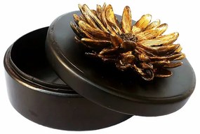 Caseta bijuterii,cutie decorativa lemn cu motive florale in relief pe capac,D20cm
