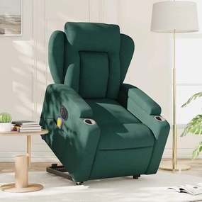 vidaXL Fotoliu electric masaj rabatabil / ridicare verde închis textil