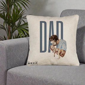 Cadou pentru Tata - Perna Personalizata DAD Tata si Nou-Nascut, 40x40 cm, Bej Canapea, Husa Detasabila, Perna Inclusa, BEKZ®