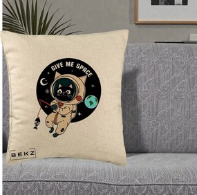 Perna Decorativa Give Me Space Pisica Astronaut, 40x40 cm, Bej, Husa Detasabila, Perna Inclusa, BEKZ®