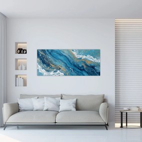 Tablou - Marmură bleu cu aur II. (120x50 cm)