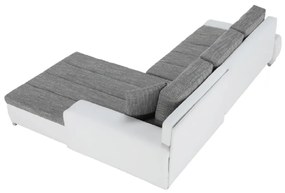 Colţar, piele ecologică/ alb/material gri melir, TONIKS