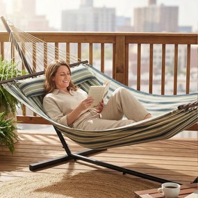 Outsunny Hamac pe cadru 353 cm, hamac cu suport din oțel cu pernă detașabilă și bare de distanțare, vert | Aosom Romania