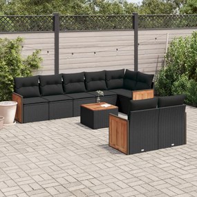 3260235 vidaXL Set mobilier de grădină cu perne, 9 piese, negru, poliratan