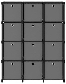 322615 vidaXL Raft expunere, 12 cuburi + cutii, negru, 103x30x141 cm, textil