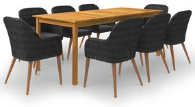 vidaXL Set mobilier de grădină, 9 piese, negru