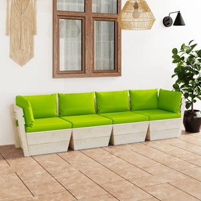 Canapea gradina din paleti, 4 locuri, cu perne, lemn molid verde aprins, 4 locuri, 1