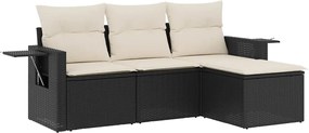 vidaXL Set mobilier de grădină cu perne, 4 piese, negru, poliratan