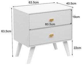 Noptieră cu 2 sertare, 63.5x40.5x63.5 cm, Alb