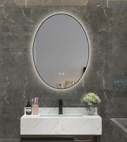 Oglindă baie, Multifuncțională, Iluminare LED, Sistem Dezaburire, rama aluminiu, Negru