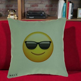 Perna Decorativa Emoji Cool Ochelari, 40x40 cm, Verde, Husa Detasabila, Perna Inclusa, BEKZ®