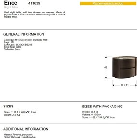 Noptiera ovala cu 2 sertare Enoc stejar inchis