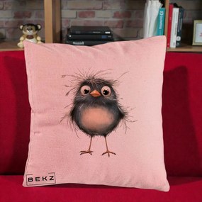 Perna Decorativa Pui Negru Zbarlit cu Pene Fine, 40x40 cm, Roz, Husa Detasabila, Perna Inclusa, BEKZ®