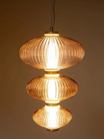 Lustra suspendată din sticlă maro cu structură din alamă antichizată, formă sferică, finisaj vintage, 40 × 25 cm, „Auralis"