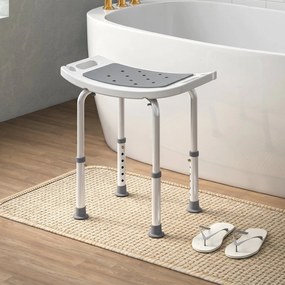 HOMCOM Scaun de Duș din Aluminiu și Plastic Antialunecare, Înălțime Reglabilă 6 Niveluri 39-52cm, Gri | Aosom Romania