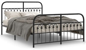 376618 vidaXL Cadru pat metalic cu tăblie de cap/picioare, negru, 140x190 cm