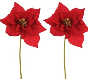 Set de Flori de Crăciuniță pe tulpină, 2 bucăți, roșii, 32 cm