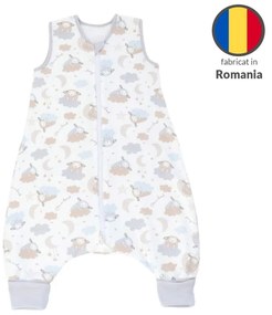 Sac de dormit copii cu picioare din bumbac flausat 6-18 luni Kidizi On a Cloud Pastel,1 tog, model ajustabil, mansete transformabile in sosete