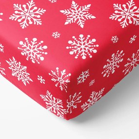 Goldea cearceaf de pat bumbac 100% cu elastic - fulgi de zăpadă pe roșu 90 x 200 cm