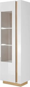 Vitrina CITY, alb/stejar, PAL melaminat/sticla, 60x40x194 cm