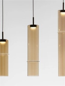 Lustra moderna cu 5 pendule LED, Metal, Sticla, Cognac, SANO