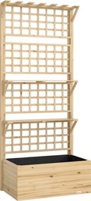 Outsunny Strat Înălțat din Lemn cu Suport și Acoperiș, Fiorieră Elevată pentru Exterior cu 2 Rafturi, Orificiu de Drenare și Material Textil pentru Plante Cățărătoare, Legume și Flori, Natural | Aosom Romania