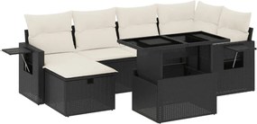 vidaXL Set canapele de grădină cu perne, 7 piese, negru, poliratan
