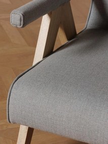 Fotoliu de relaxare gri din bumbac, cu structură din lemn de mango în V și brațe tapițate, 62×86×84 cm, „Grimaud”
