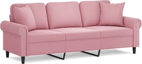 vidaXL Canapea cu 3 locuri cu pernuțe, roz, 180 cm, catifea